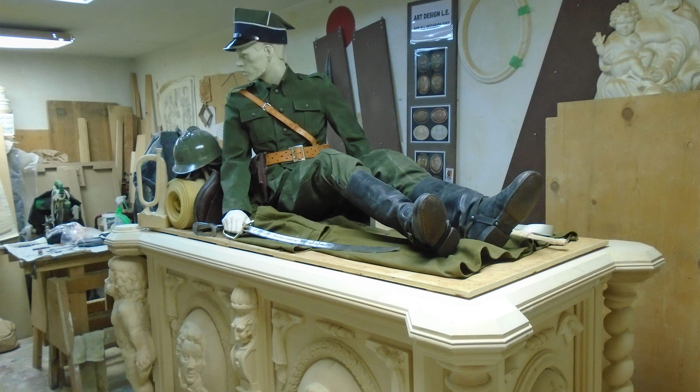 Soldier dummy in a workshop